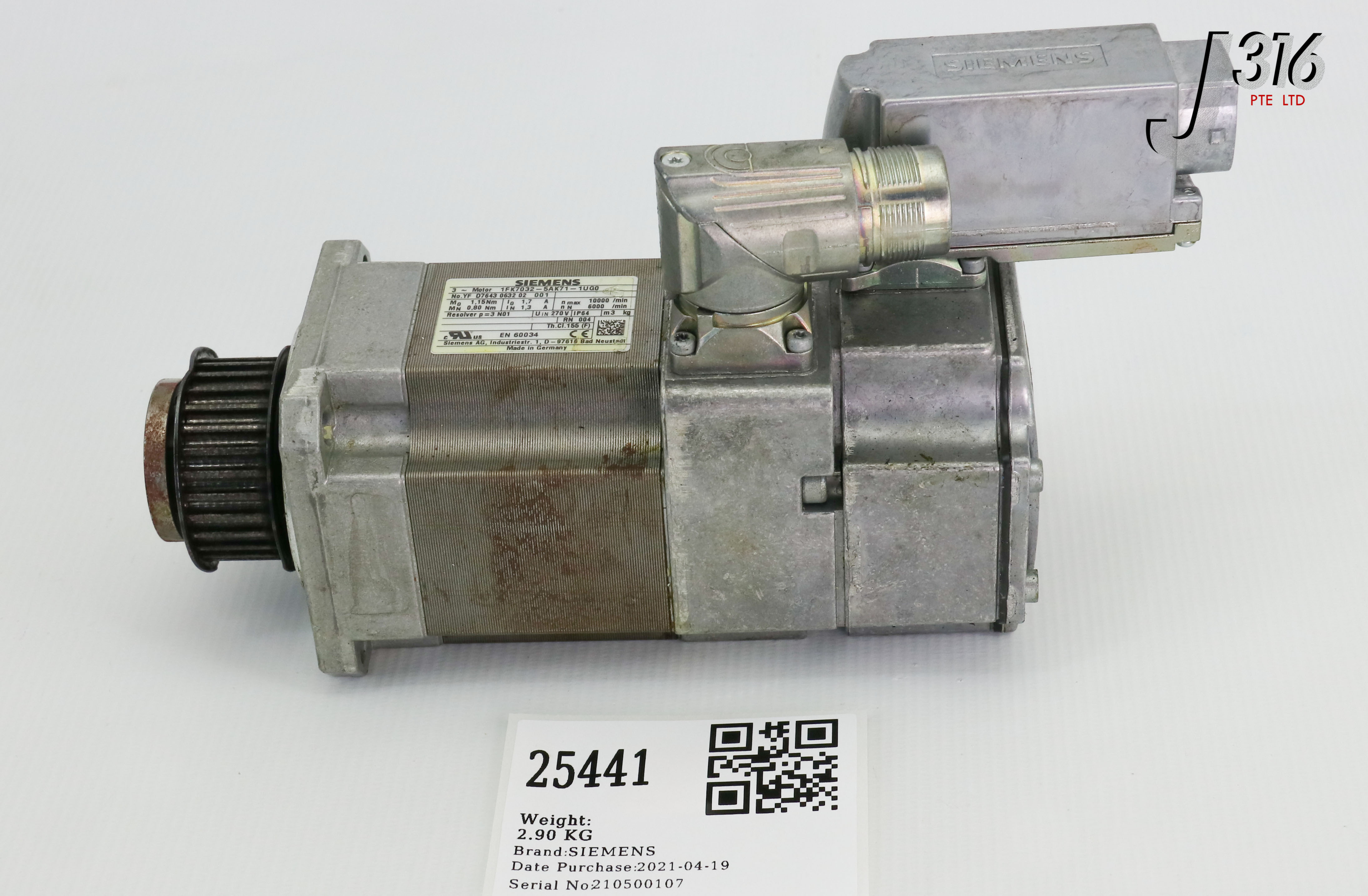 25441 SIEMENS SERVO MOTOR, SINAMICS SMI10, 519 30042 16 RESOLVER